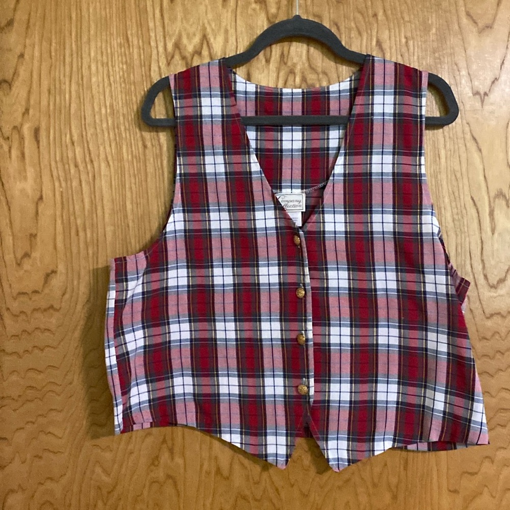 Company Collection Large Vest plaid with gold buttons GUC Party Teacher Holiday